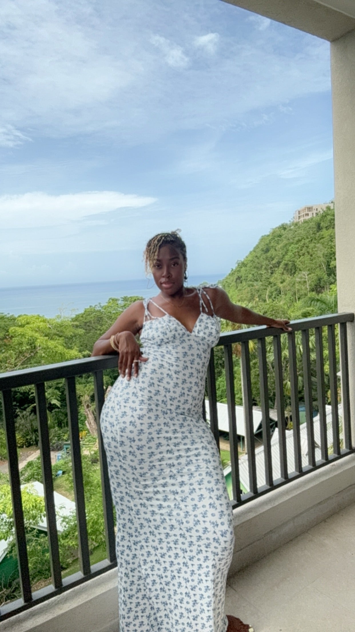 Blue Floral Mermaid Maxi Dress