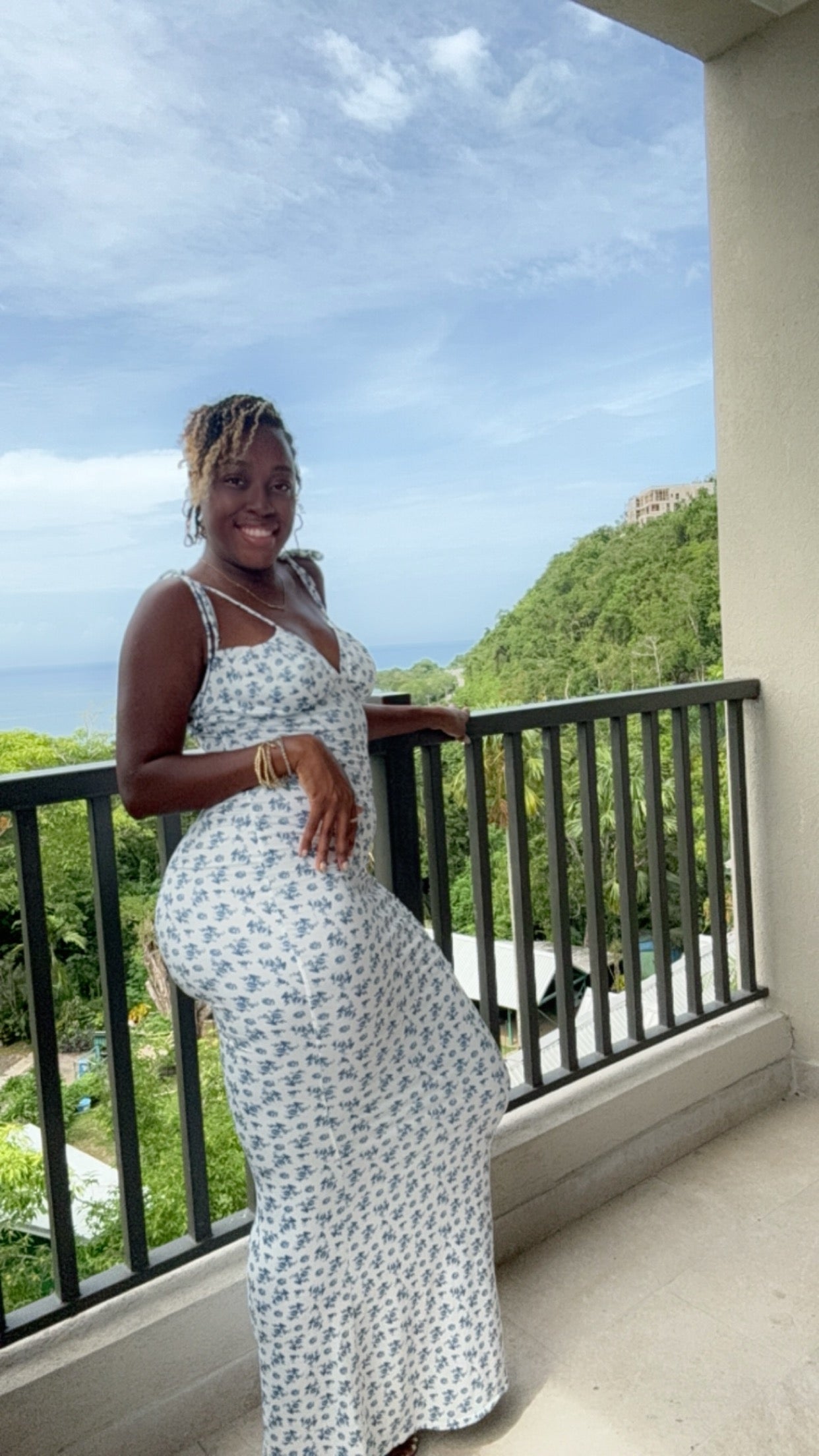 Blue Floral Mermaid Maxi Dress