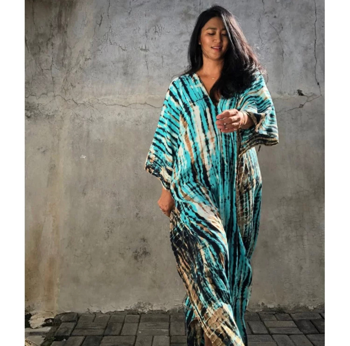 Flowy Blue Stripe Colorful Dress/ MuMu