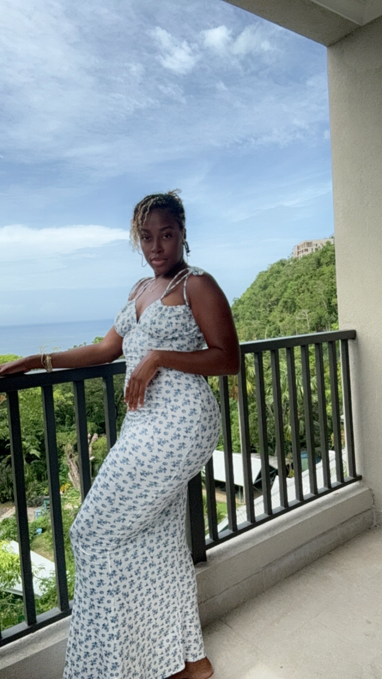 Blue Floral Mermaid Maxi Dress