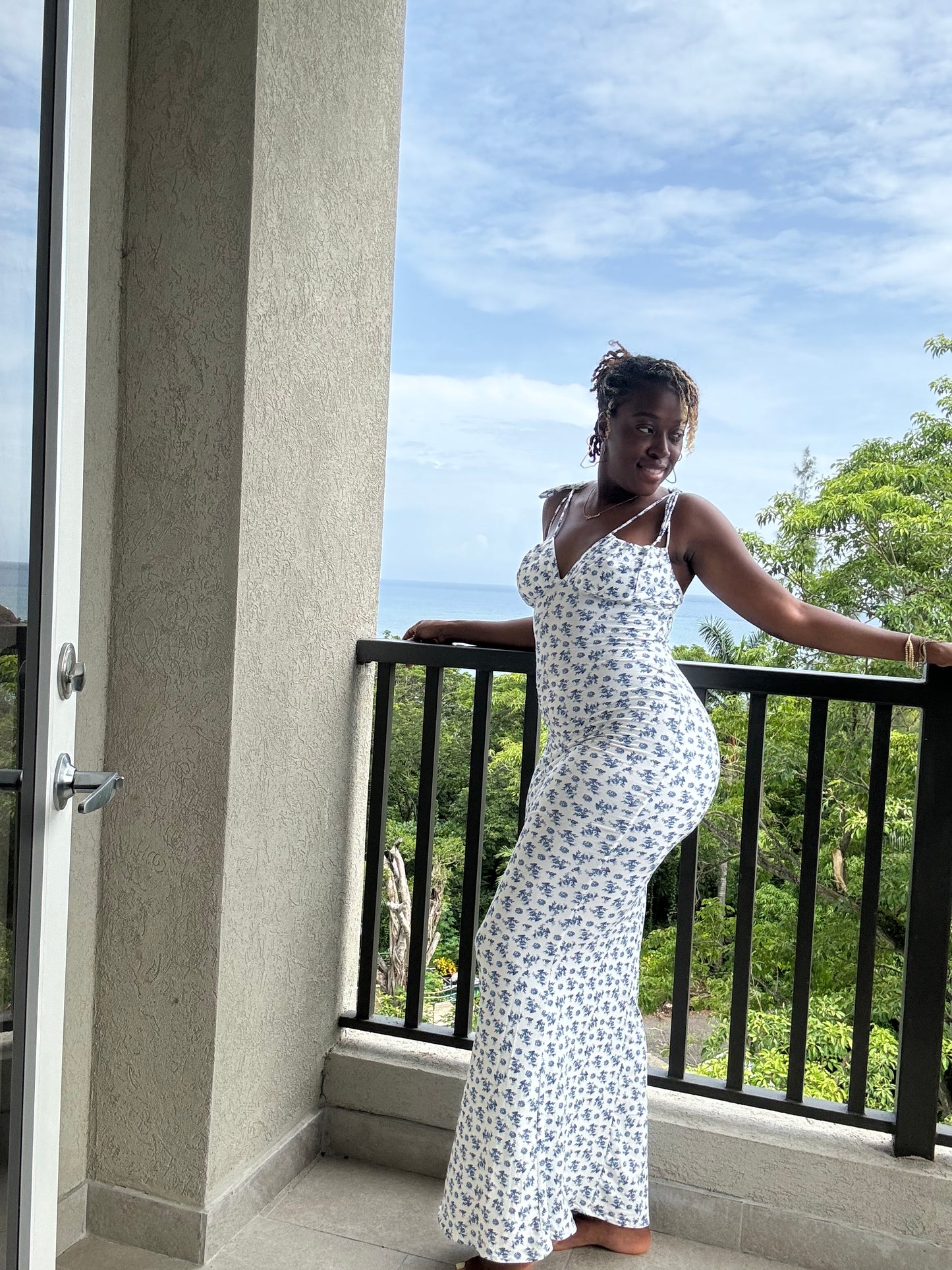 Blue Floral Mermaid Maxi Dress