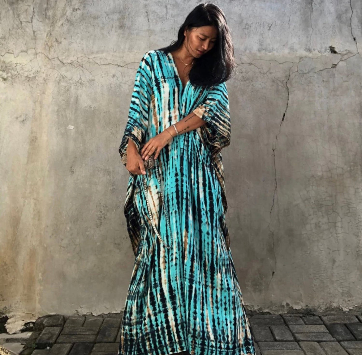 Flowy Blue Stripe Colorful Dress/ MuMu