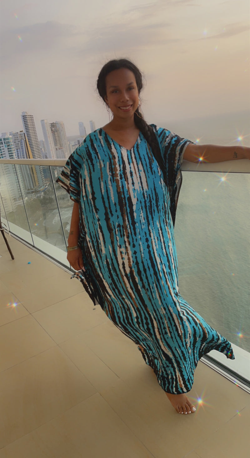 Flowy Blue Stripe Colorful Dress/ MuMu