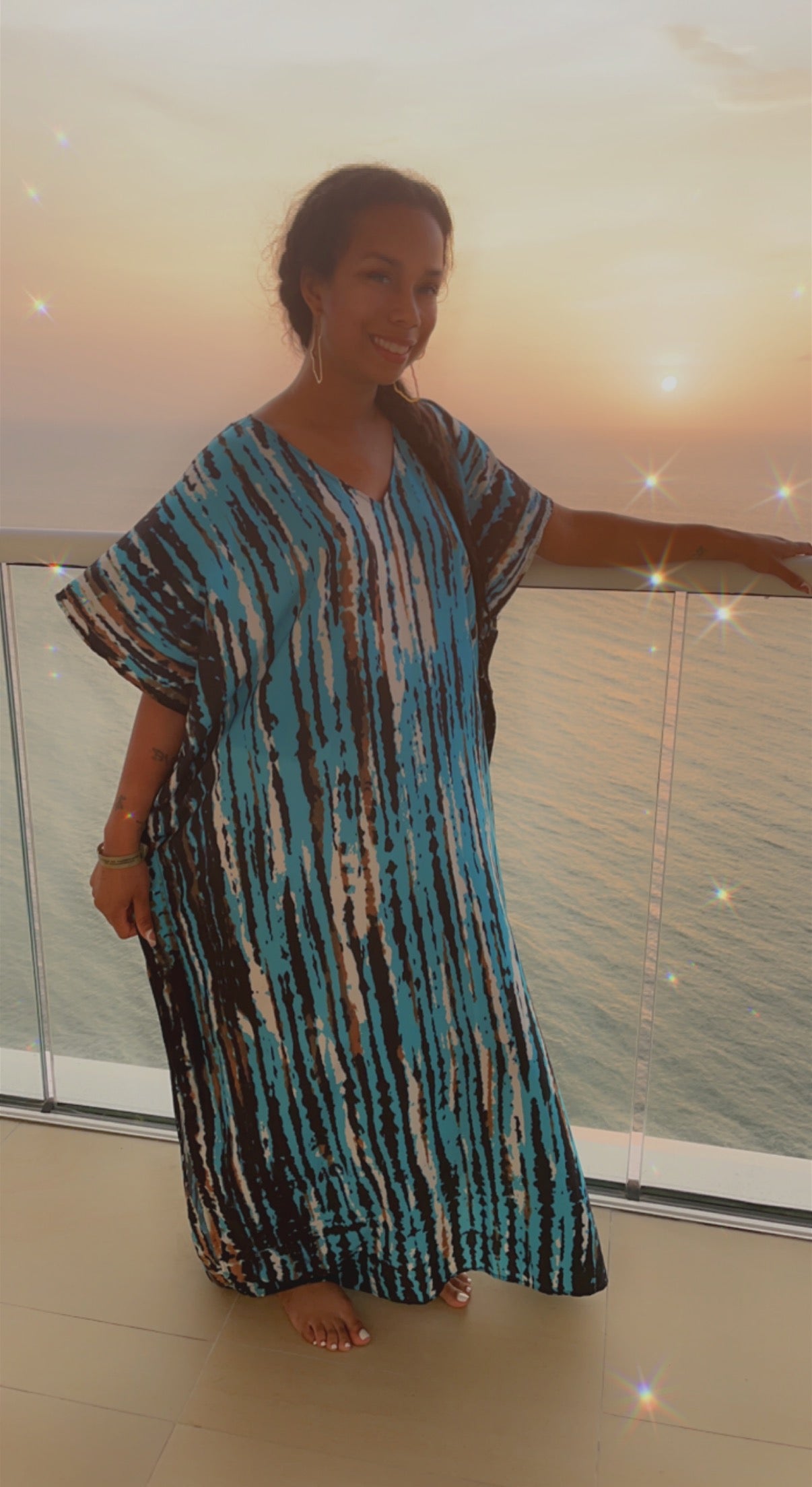 Flowy Blue Stripe Colorful Dress/ MuMu