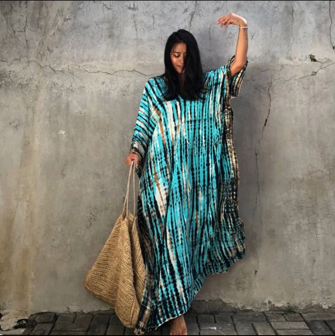 Flowy Blue Stripe Colorful Dress/ MuMu