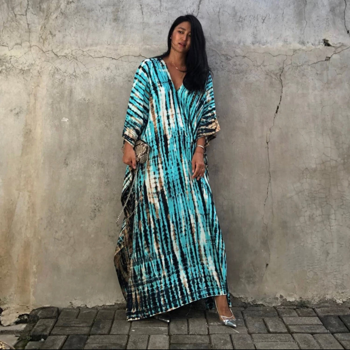 Flowy Blue Stripe Colorful Dress/ MuMu