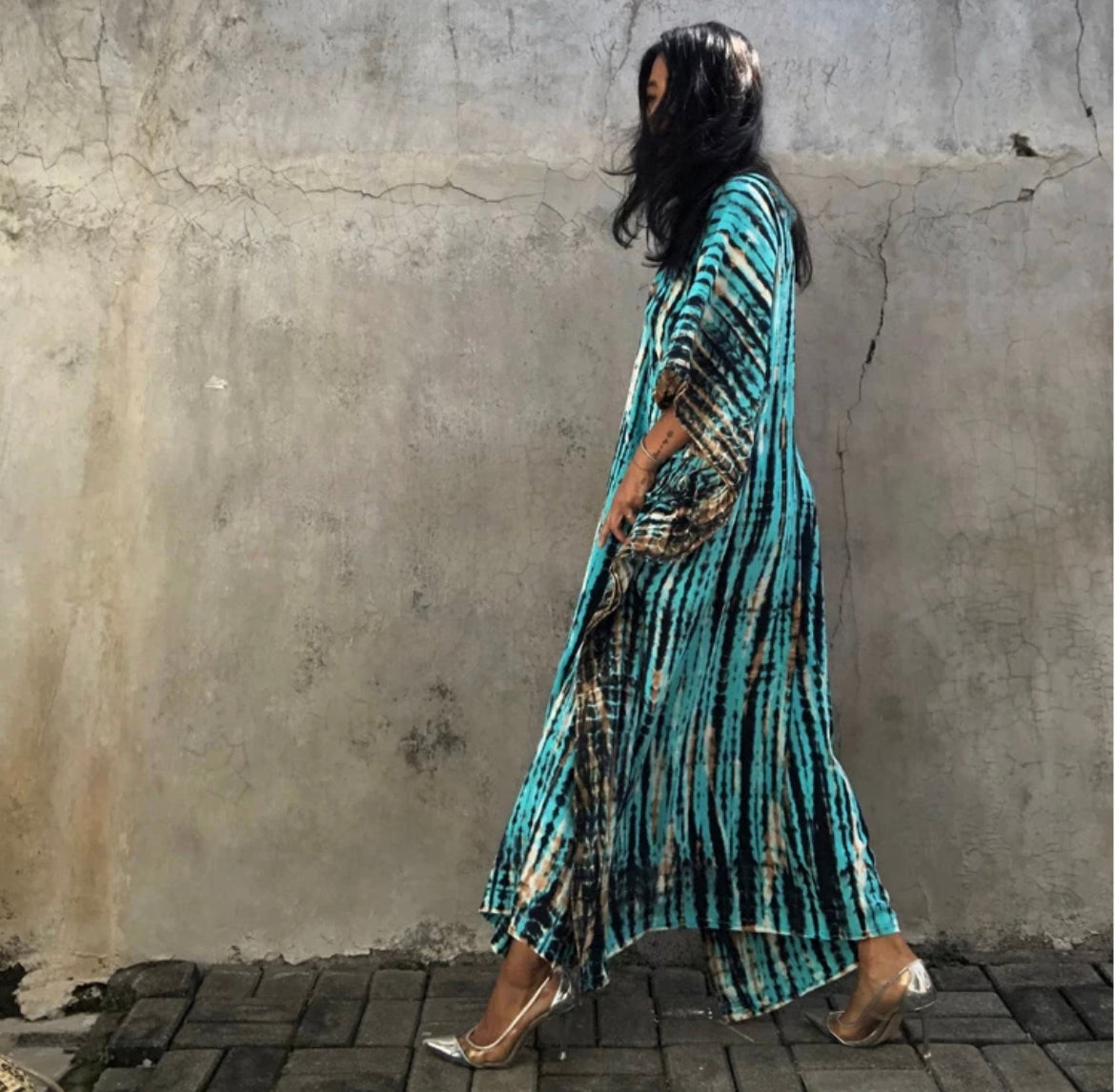 Flowy Blue Stripe Colorful Dress/ MuMu