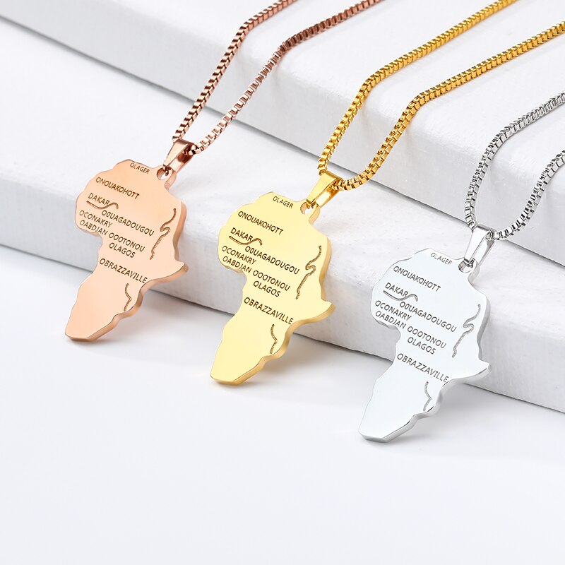 Africa outline necklace, gold Africa country map pendant - ELXNAY