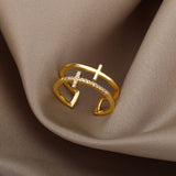 Gold Stainless Steel Cross Ring